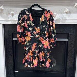 Olivaceous dress cottage bohemian size M preppy Black Pink Orange Floral NWT